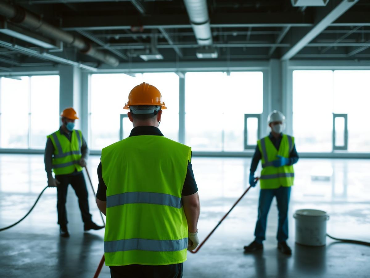 OSHA-trained cleaning crew working in a commercial building