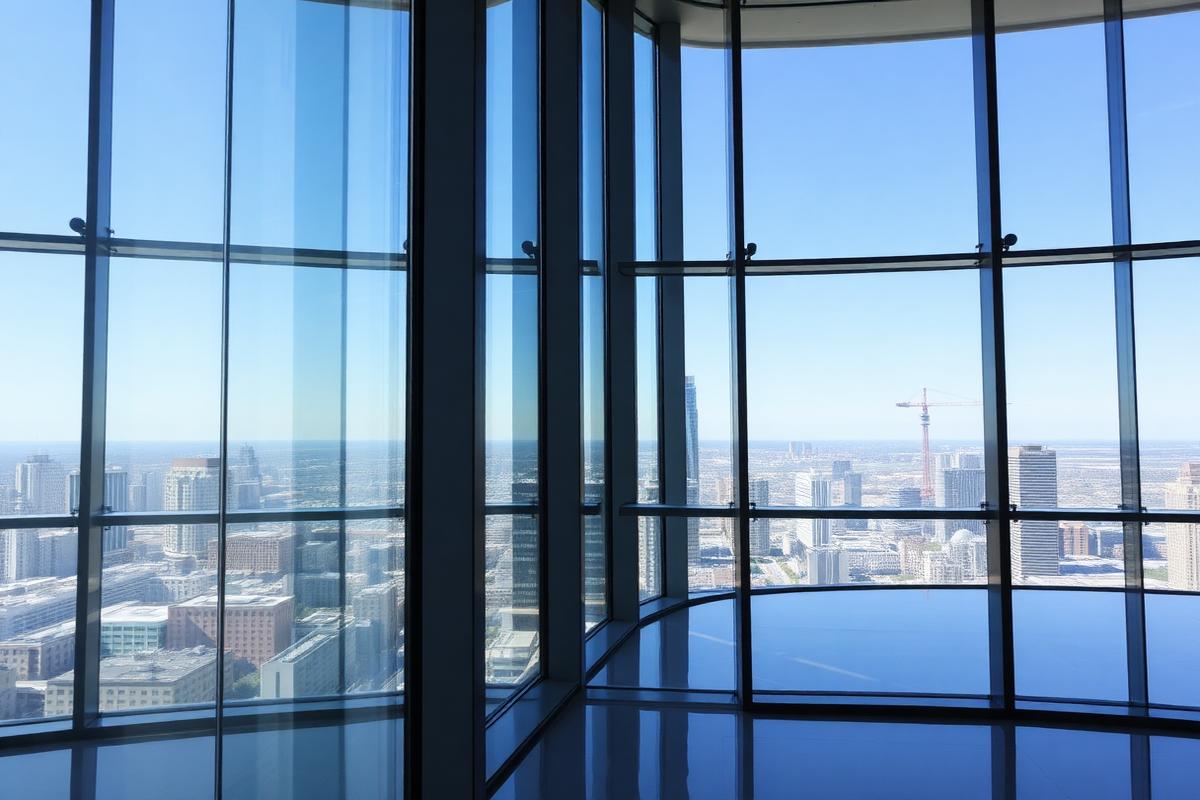 Cleaned floor-to-ceiling windows in a new office tower